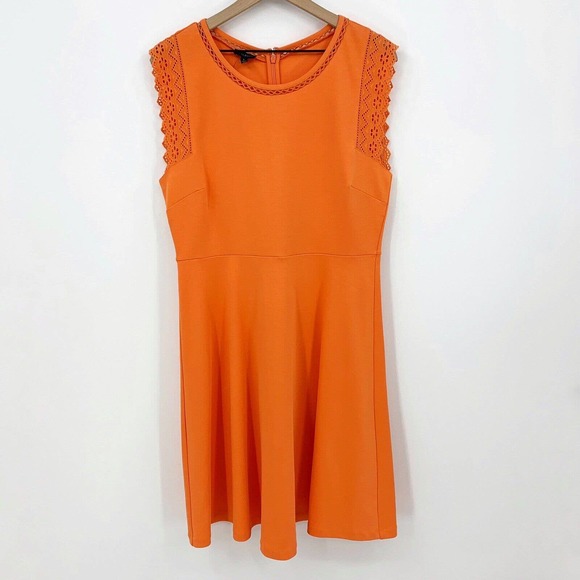 Talbots Dresses & Skirts - Talbots Knit Dress Size L Lace Trimmed Fit & Flare Sleeveless Stretch Orange